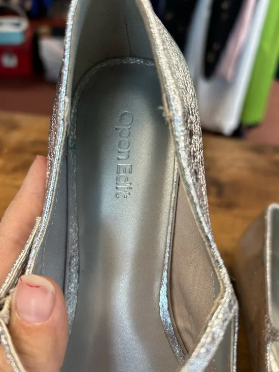 Open Edit Metallic Silver Mary Jane Flats with Cushioned Insole - Picture 4 of 6